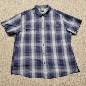 Eddie Bauer Travex Shirt Mens XL Blue Plaid Button Up Short Sleeve Outdoors